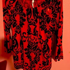 Beautiful bright orange and black dress with bell sleeves